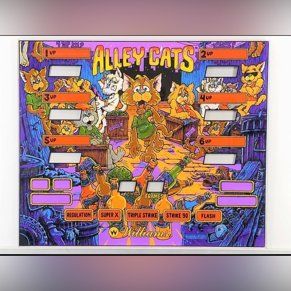 Williams Alley Cats Shuffle pinball machine Game Backglass Original NEW